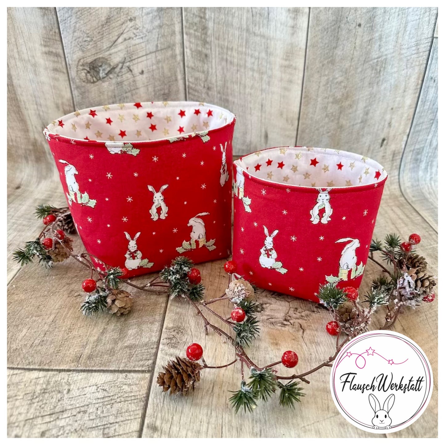 Utensilo / Stoffkorb / Hase / Kaninchen  / Weihnachten  / Nikolaus / Weihnachtsmann / Sterne / Geschenk