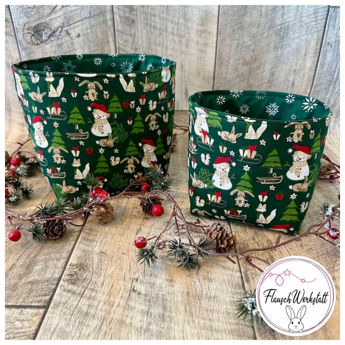 Utensilo / Stoffkorb / Hase / Kaninchen  / Weihnachten / Nikolaus / Schneemann / Winter / Schneeflocke / Wald / Geschenk