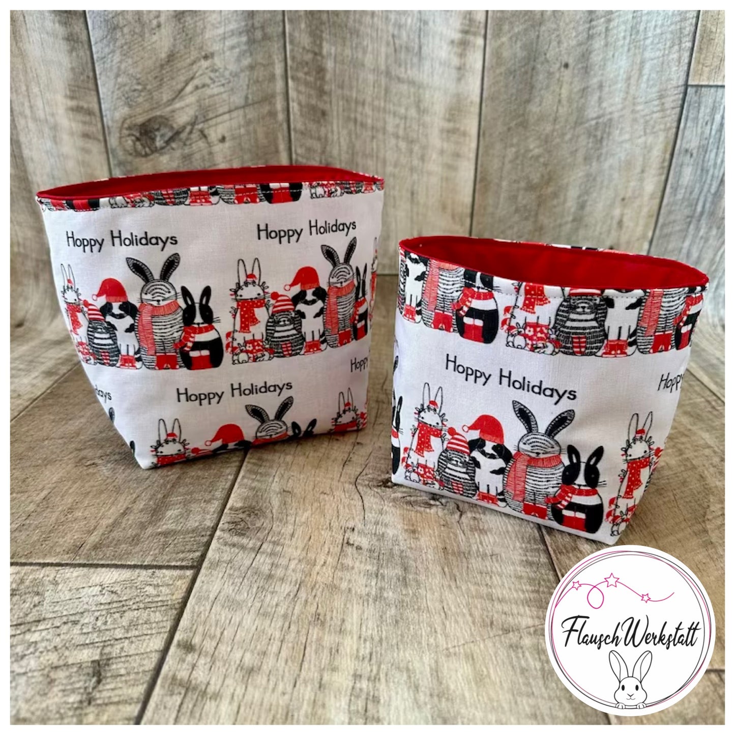 Utensilo / Stoffkorb / Hase / Kaninchen  / Weihnachten / Nikolaus / Hoppy Holidays / Rot / Winter / Geschenk