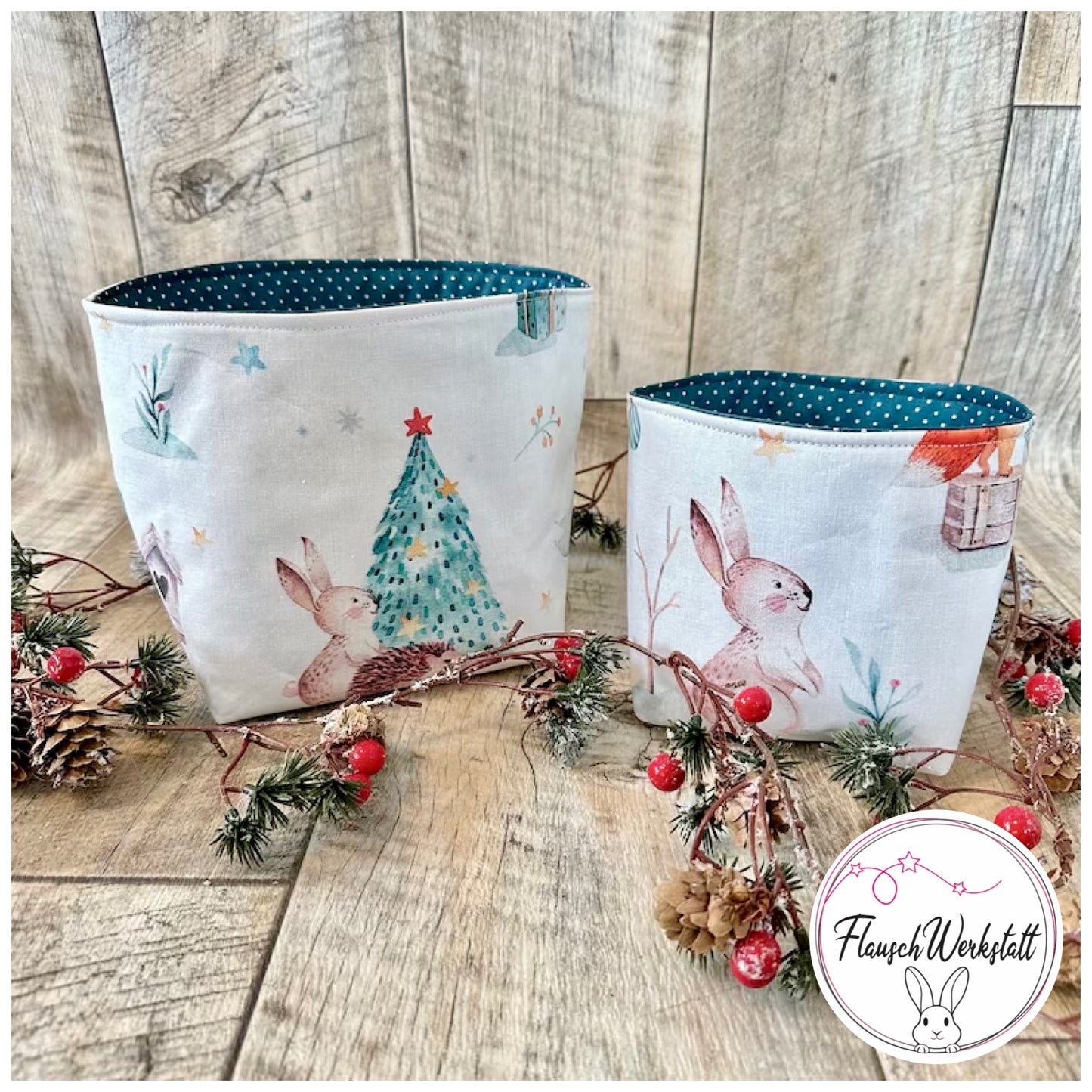 Utensilo / Stoffkorb / Hase / Kaninchen  / Weihnachten / Nikolaus / Waldtiere / Fuchs / Tiere / Geschenk / Tannenbaum
