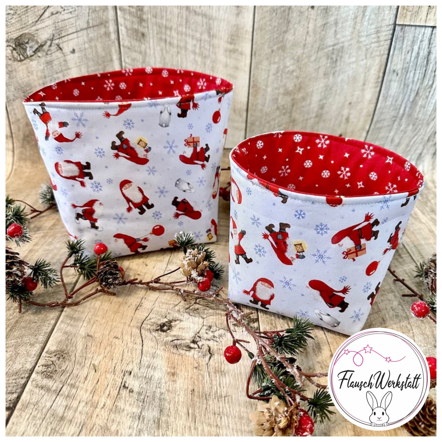 Utensilo / Stoffkorb / Hase / Kaninchen  / Weihnachten / Nikolaus / Wichtel / Winter / Schneeflocke / Geschenk