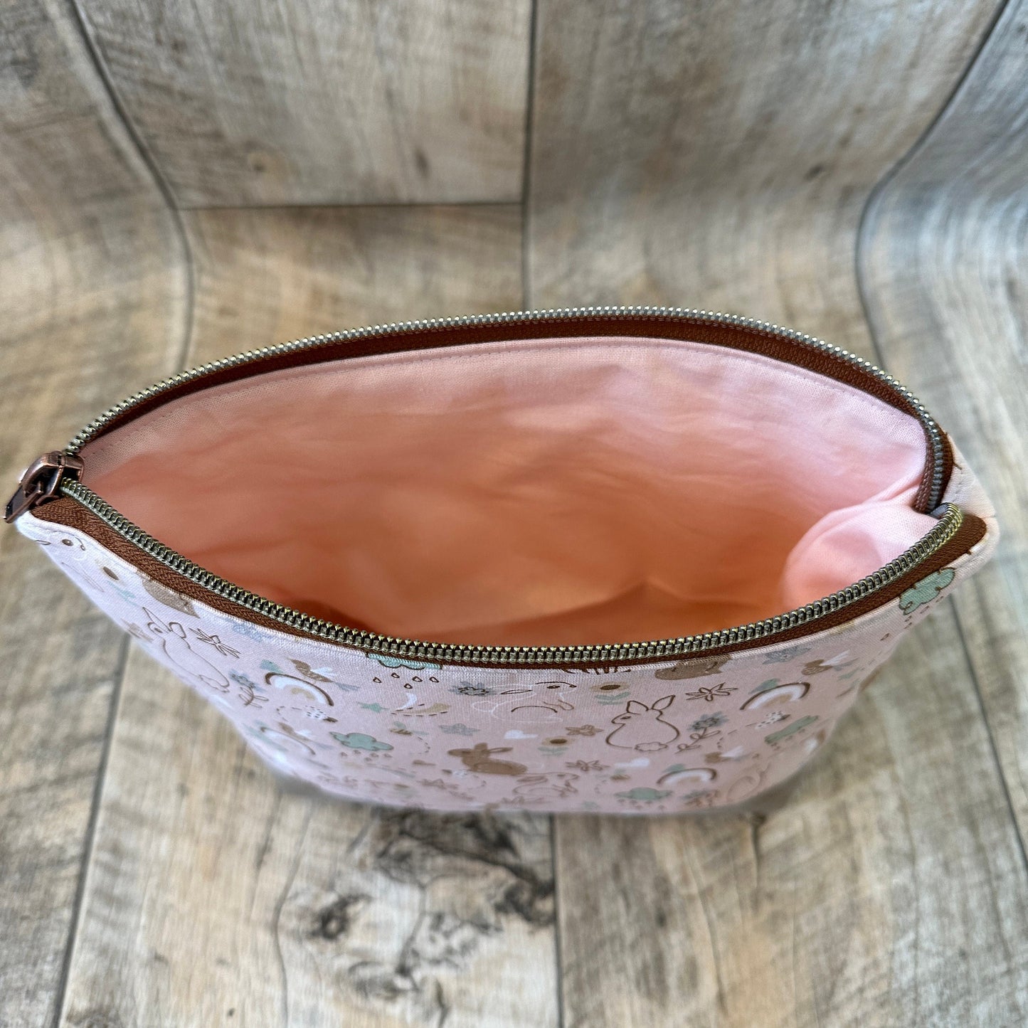Kosmetiktasche „Kaninchen & Regenbogen rosa“