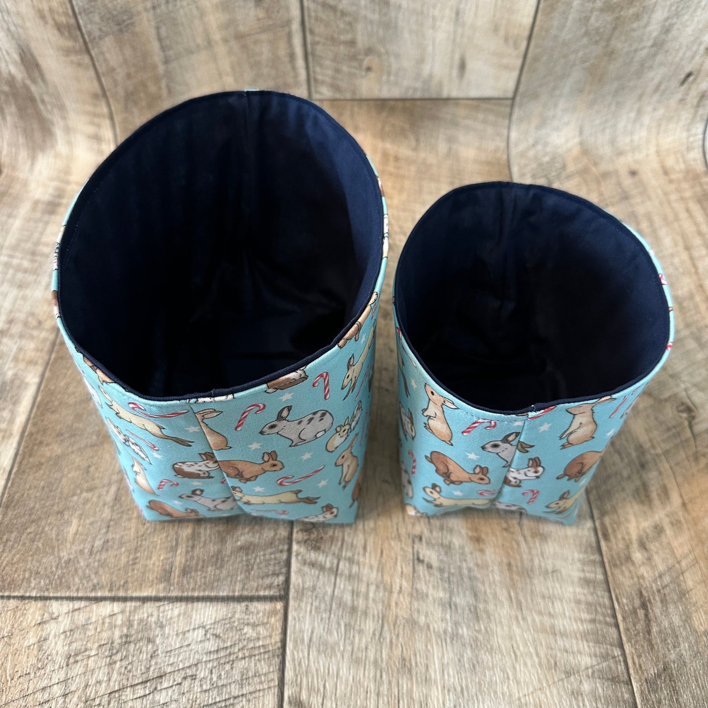 Stoffkörbchen "Kaninchen Weihnachten Blau"